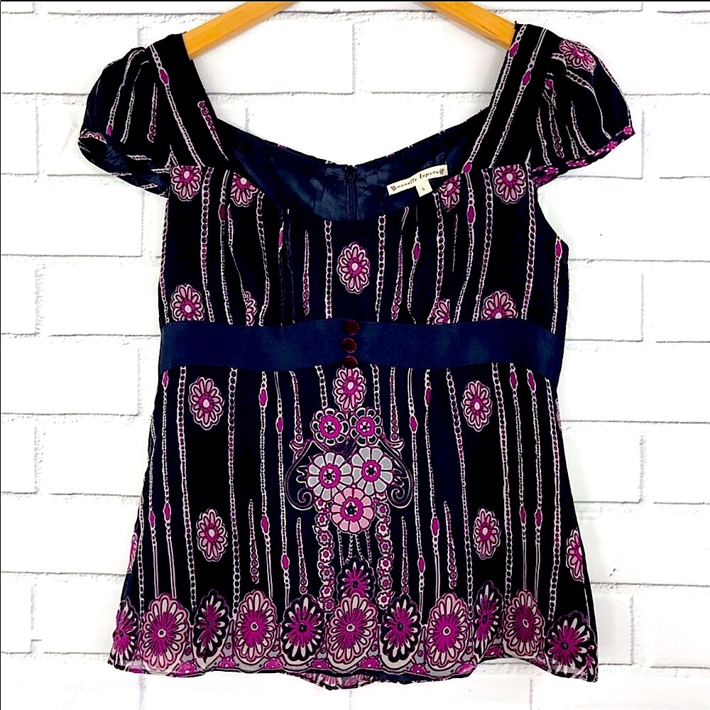 Nanette Lepore Cap Sleeve Blouse 100% Silk 6
